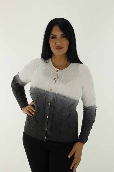 Cardigan in maglia a maniche lunghe con bottoni girocollo nero - 30782 | KAZEE - Thumbnail