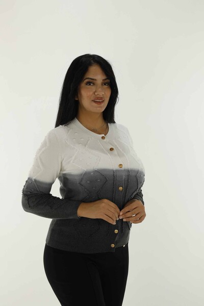 Cardigan in maglia a maniche lunghe con bottoni girocollo nero - 30782 | KAZEE - Thumbnail