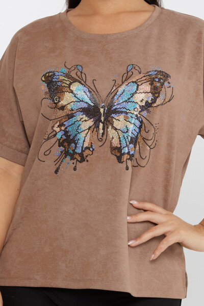 Blouse Pierre Colorée Brodée Motif Papillon Marron Clair - 79986 | KAZEE (Lot de 3 M-L-XL) - 3