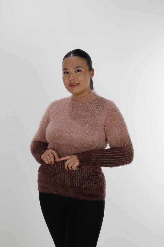 Tricot Angora à manches longues et col montant Marron - 30796 | KAZÉE