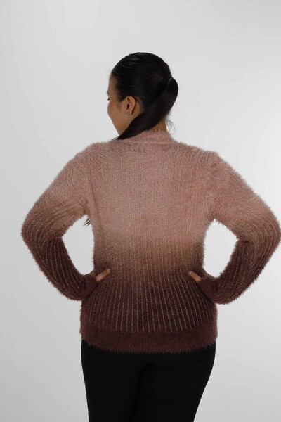 Tricot Angora à manches longues et col montant Marron - 30796 | KAZÉE - Thumbnail