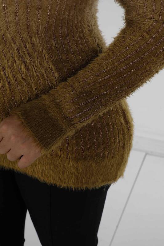 Tricot Angora à manches longues et col montant Camel - 30796 | KAZÉE