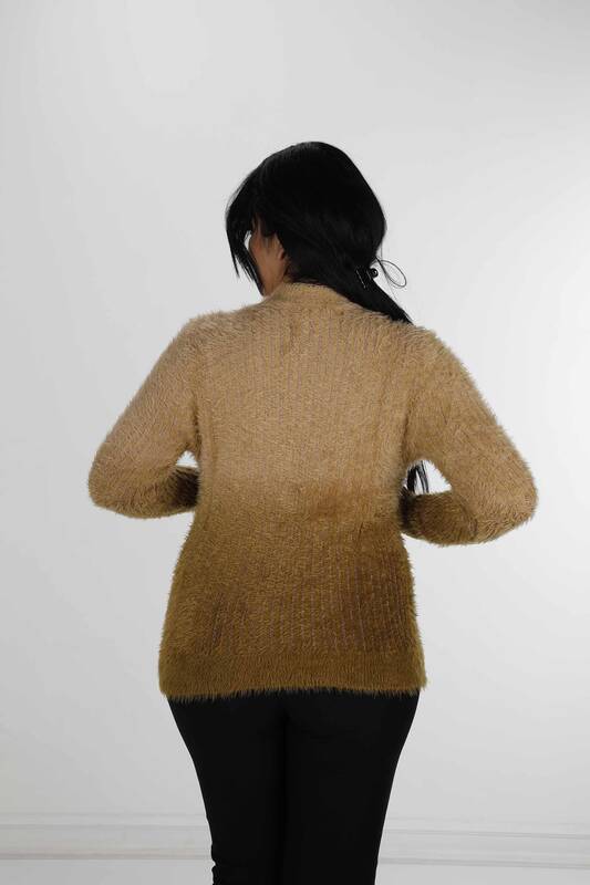 Tricot Angora à manches longues et col montant Camel - 30796 | KAZÉE