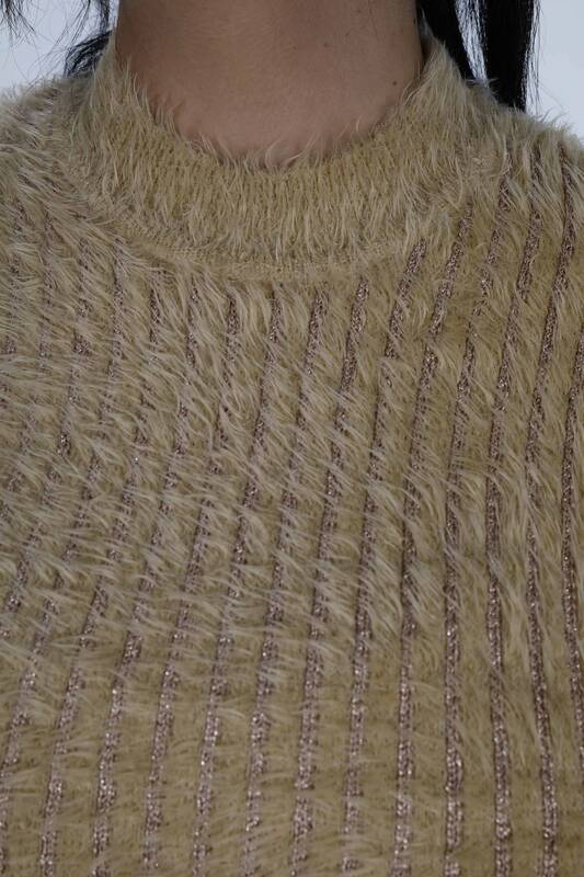 Tricot Angora à manches longues et col montant Camel - 30796 | KAZÉE