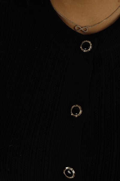 Cardigan en tricot boutonné à manches longues et col rond Noir - 31070 | KAZÉE - Thumbnail