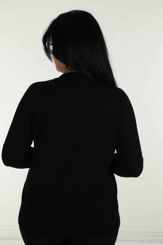 Cardigan en tricot boutonné à manches longues et col rond Noir - 31070 | KAZÉE