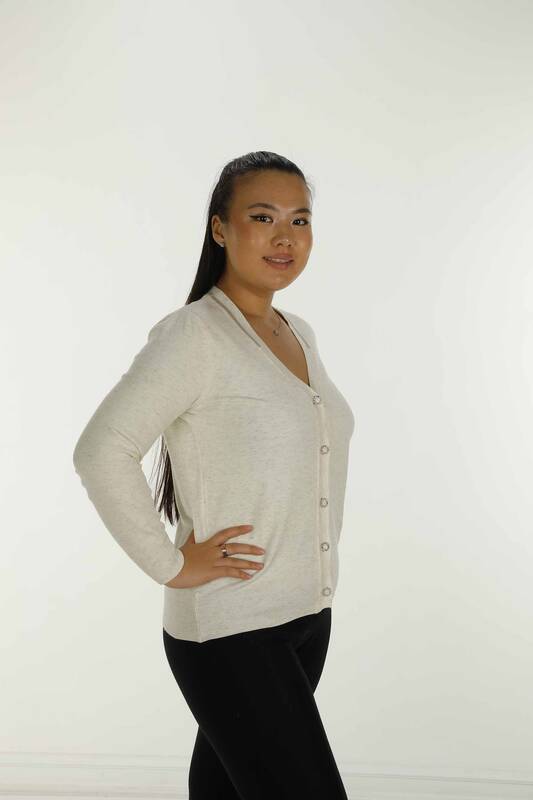 Cardigan Col V En Maille Pailletée Écru - 31055 | KAZÉE