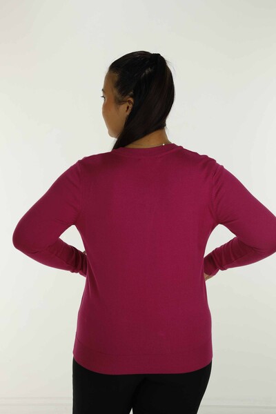 Tricot basique à manches longues et col en V Fuchsia - 30256 | KAZÉE - 5