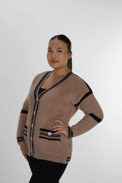 Cardigan Col V Boutonné Manches Longues Angora Vison Noir - 30784 | KAZEE (Lot de 3 M L XL) - Thumbnail