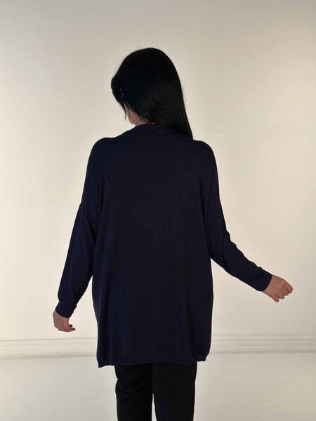 Maglieria da donna all'ingrosso Tasca maglione girocollo con pietre ricamate blu navy - 30622 | KAZEE - Thumbnail