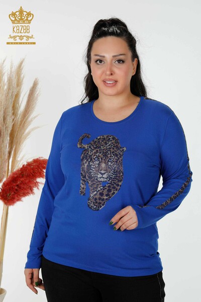 Camicetta da donna all'ingrosso Tigre Modellato blu scuro - 79050 / KAZEE 