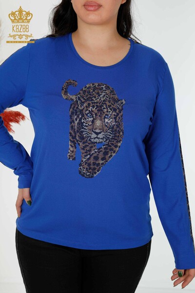 Camicetta da donna all'ingrosso Tigre Modellato blu scuro - 79050 / KAZEE - 2