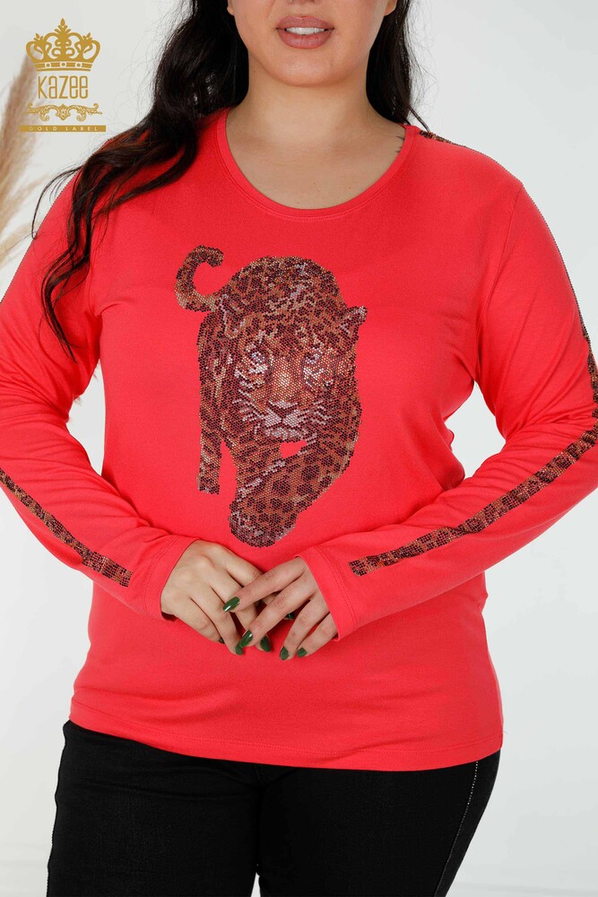 Camicetta da donna all'ingrosso con motivo Tigre Coral - 79050 / KAZEE - 2