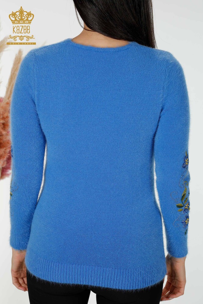 Maglione di maglieria delle donne all'ingrosso Angora blu con motivo floreale - 18917 / KAZEE - 7