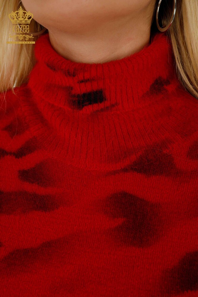 Maglione a maglia da donna all'ingrosso con motivo Angora-Rosso-18990 / KAZEE - 3