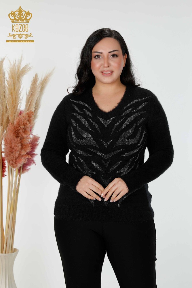 Maglione maglieria donna all'ingrosso Angora Nero-16994 / KAZEE - 1