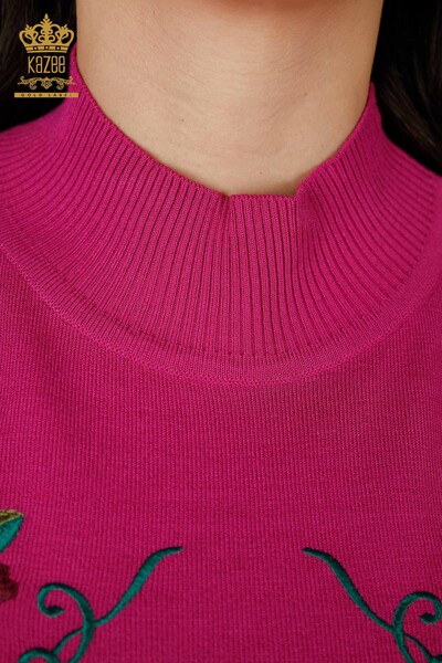 Maglione maglieria donna all'ingrosso con motivo floreale fucsia-15876 / KAZEE - 3