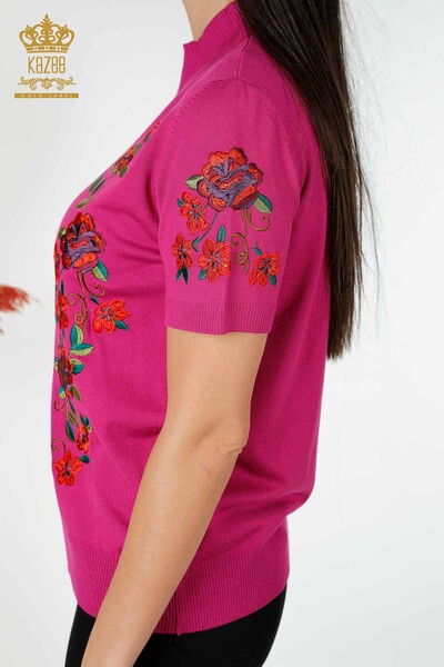 Maglione maglieria donna all'ingrosso con motivo floreale fucsia-15876 / KAZEE - 6