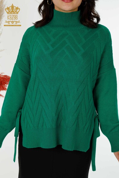 Maglione di maglieria delle donne all'ingrosso con i lati modellati Corda-legati verde-30000 / KAZEE - 2