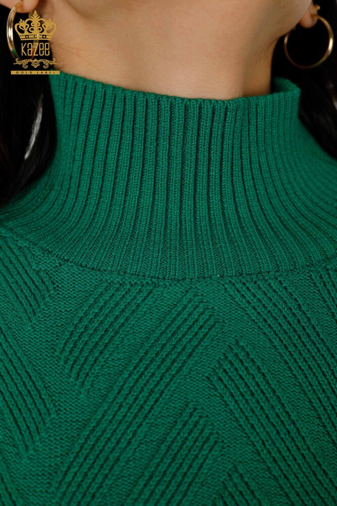 Maglione di maglieria delle donne all'ingrosso con i lati modellati Corda-legati verde-30000 / KAZEE - 3