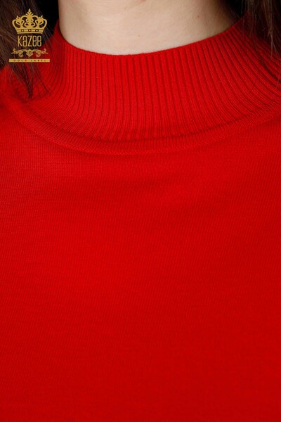 Maglione - Manica a maglia da donna all'ingrosso con dettaglio in tulle-Rosso-30021 / KAZEE - Thumbnail