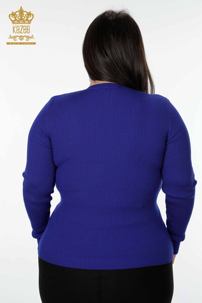 Maglione a maglia da donna con scollo a V blu scuro-16249 / KAZEE - 6