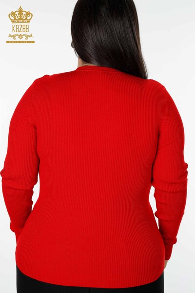 Maglione a maglia da donna con scollo a V rosso-16249 / KAZEE - 6