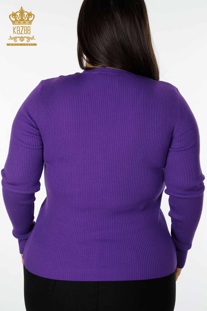 Maglione a maglia da donna all'ingrosso con scollo a V viola-16249 / KAZEE - 6