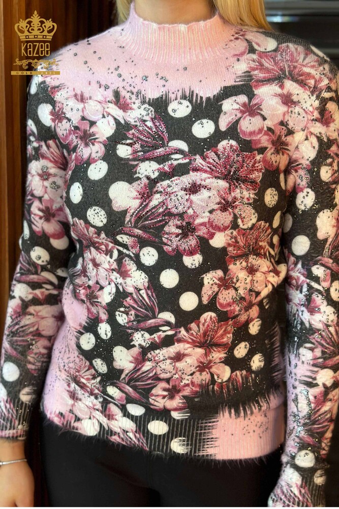 Maglione delle donne all'ingrosso Angora stampa digitale Rosa-16003 / KAZEE - 2