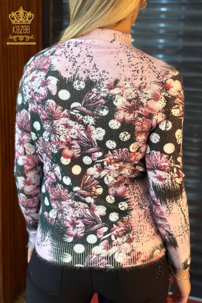 Maglione delle donne all'ingrosso Angora stampa digitale Rosa-16003 / KAZEE - 4