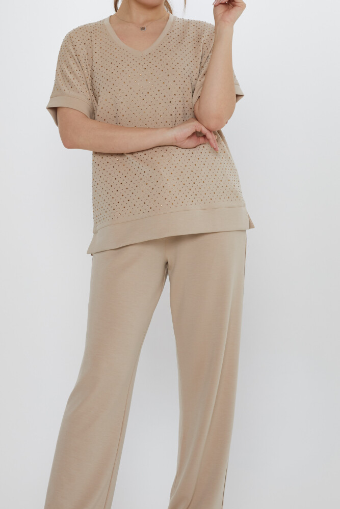 Conjunto de chándal con bordado de piedra beige - 17867 | KAZEE (Juego de 3 L-XL-2XL) - 3