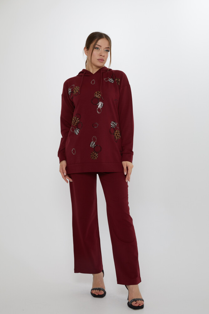 Conjunto de chándal con estampado de piedras en rojo burdeos - 17898 | KAZEE (Juego de 3 M-L-XL) - 1