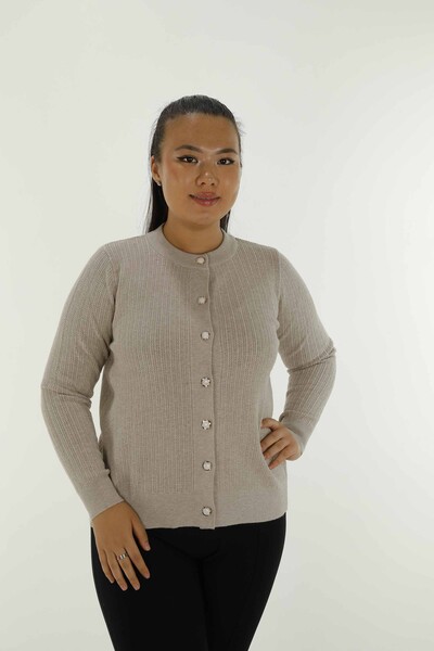 Crew Neck Buttoned Long Sleeve Knitted Cardigan Mink - 31070 | KAZEE - Thumbnail