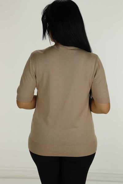 Crew Neck Short Sleeve Stone Knitwear Beige - 30455 | KAZEE - Thumbnail