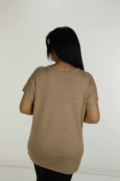 Crew Neck Short Sleeve Stone Knitwear Beige - 30765 | KAZEE - 6