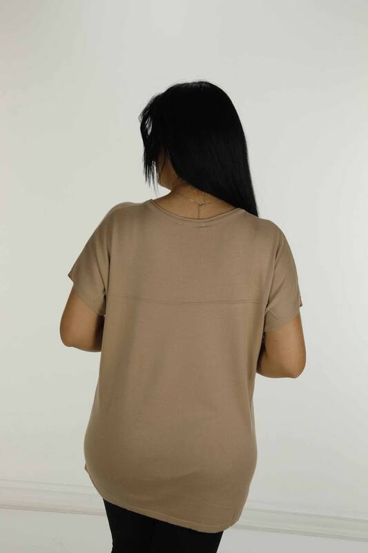 Crew Neck Short Sleeve Stone Knitwear Beige - 30765 | KAZEE