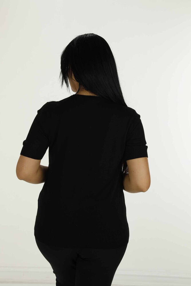 Crew Neck Short Sleeve Stone Knitwear Black - 30481 | KAZEE - 5