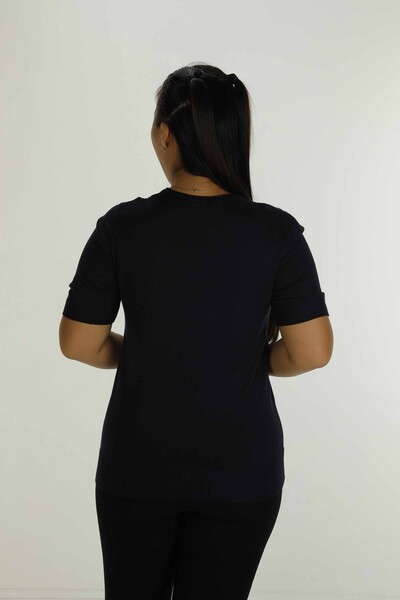 Crew Neck Short Sleeve Stone Knitwear Navy Blue - 30455 | KAZEE - Thumbnail