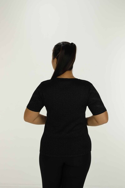 Crew Neck Short Sleeve Glittery Knitwear Black - 30714 | KAZEE - 7