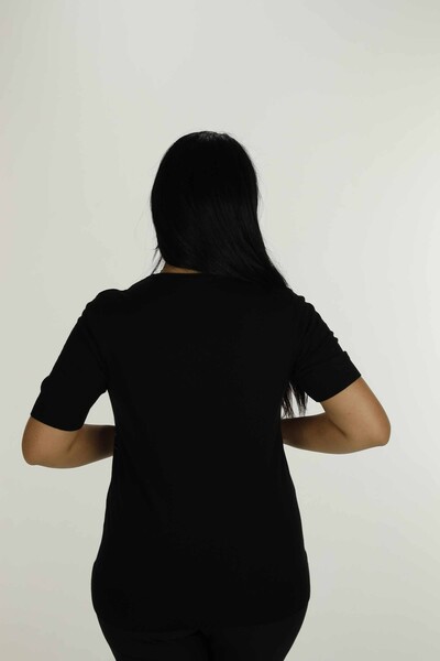 Crew Neck Short Sleeve Stone Knitwear Black - 30455 | KAZEE - Thumbnail