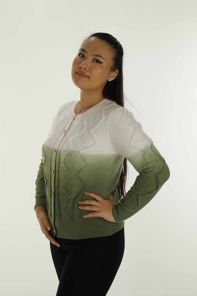 Crew Neck Buttoned Long Sleeve Knitted Cardigan Khaki - 30782 | KAZEE - Thumbnail