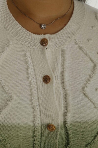 Crew Neck Buttoned Long Sleeve Knitted Cardigan Khaki - 30782 | KAZEE - Thumbnail