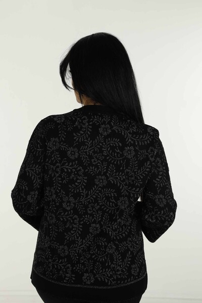 Crew Neck Patterned Knitwear Cardigan Black - 31150 | KAZEE - Thumbnail