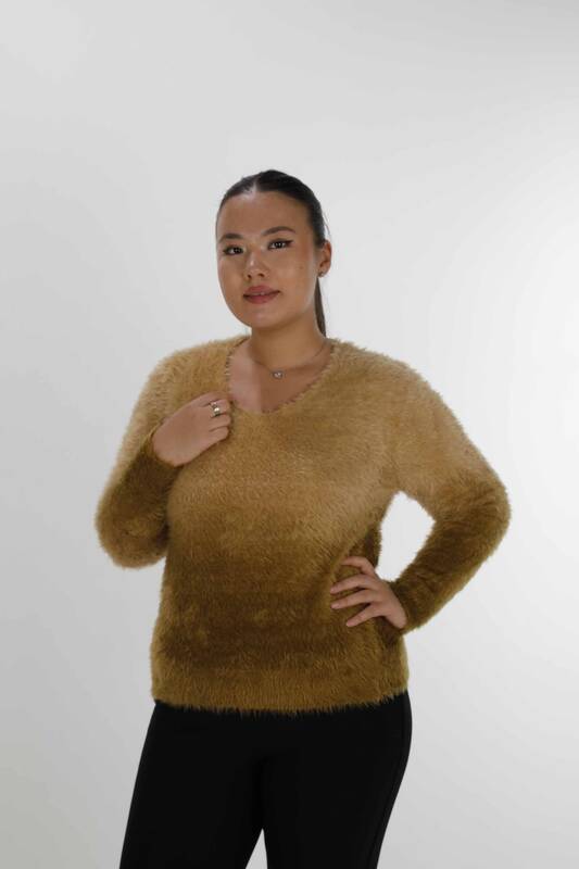 Sweter Angora z długim rękawem i dekoltem w szpic Camel - 31013 | KAZEE (zestaw 3 sztuk S-M-L)