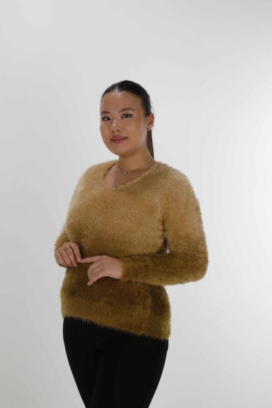 Sweter Angora z długim rękawem i dekoltem w szpic Camel - 31013 | KAZEE (zestaw 3 sztuk S-M-L)