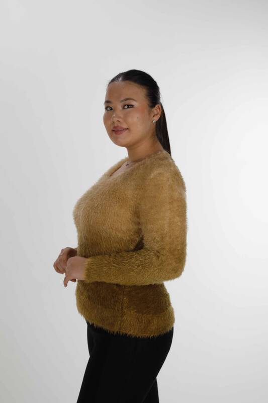 Sweter Angora z długim rękawem i dekoltem w szpic Camel - 31013 | KAZEE (zestaw 3 sztuk S-M-L)