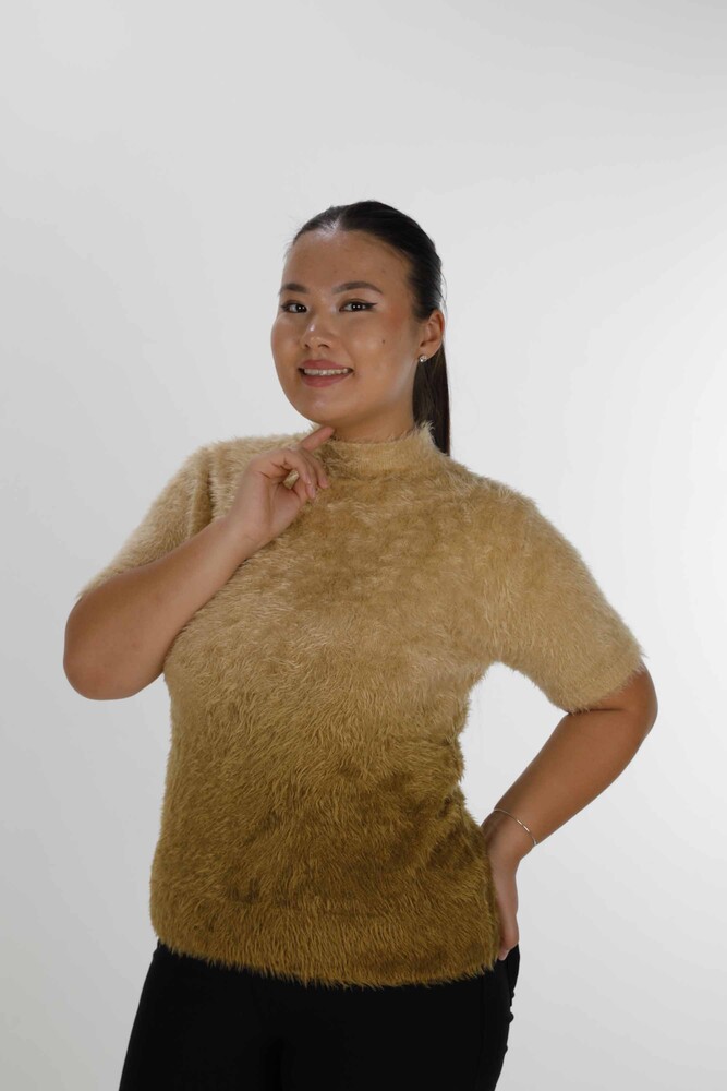 Dik Yaka Kısa Kol Angora Kazak Camel - 31014 | KAZEE (3'lü Set S-M-L) - 1