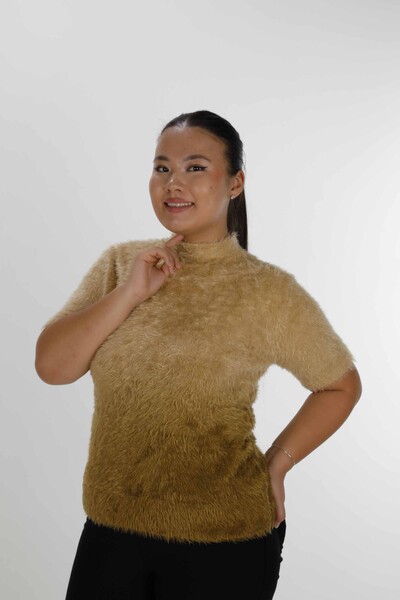 Dik Yaka Kısa Kol Angora Kazak Camel - 31014 | KAZEE (3'lü Set S-M-L) - 1