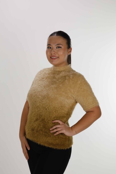 Dik Yaka Kısa Kol Angora Kazak Camel - 31014 | KAZEE (3'lü Set S-M-L) - 2