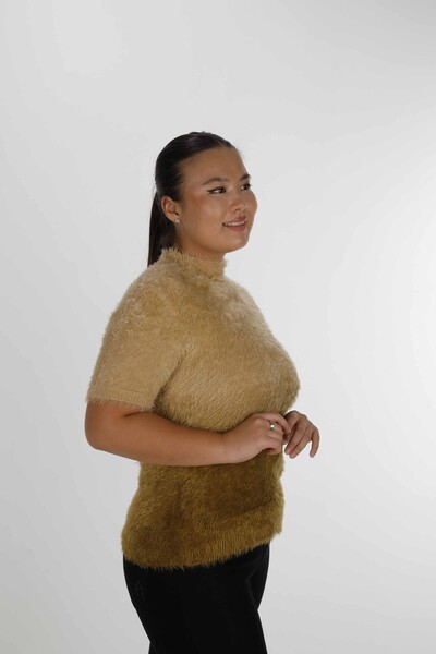 Dik Yaka Kısa Kol Angora Kazak Camel - 31014 | KAZEE (3'lü Set S-M-L) - 3